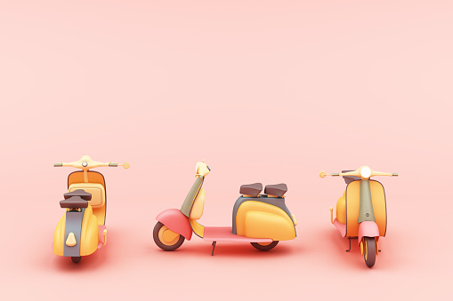 vintage scooter in pink tone concept 3d rendering