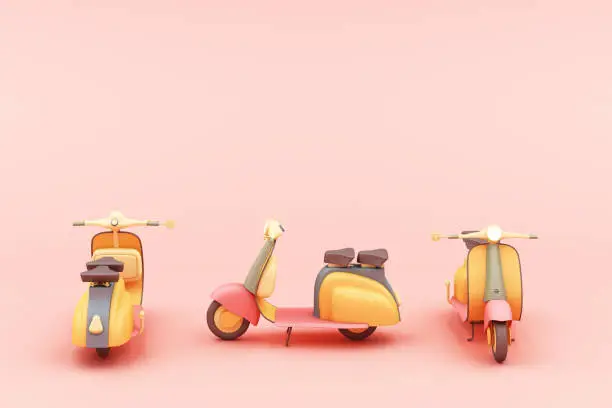 Photo of vintage scooter in pink tone concept 3d rendering