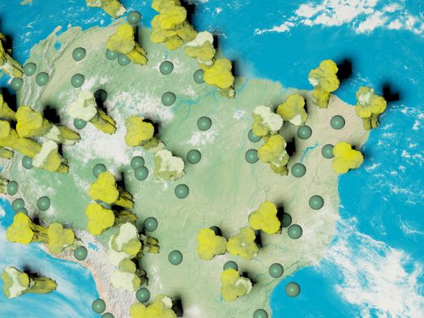 istock Digital image corona virus on planet Earth by countries and continents 1220817159