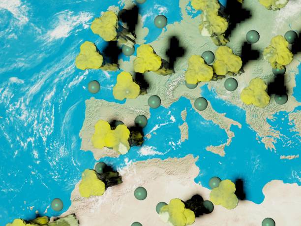istock Digital image corona virus on planet Earth by countries and continents 1220817179