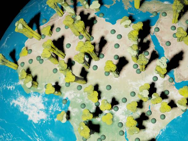 istock Digital image corona virus on planet Earth by countries and continents 1220817216
