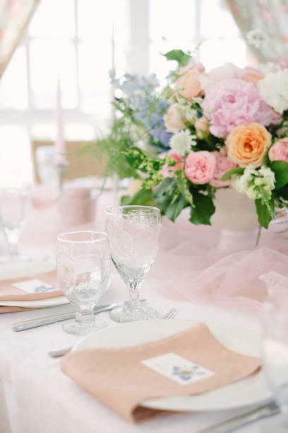 istock Table setting at a luxury wedding and Beautiful flowers on the table. 1220818269