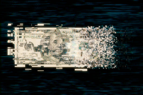 Pixelated us paper currency on dark background Pixelated us paper currency on dark background sending money stock pictures, royalty-free photos & images