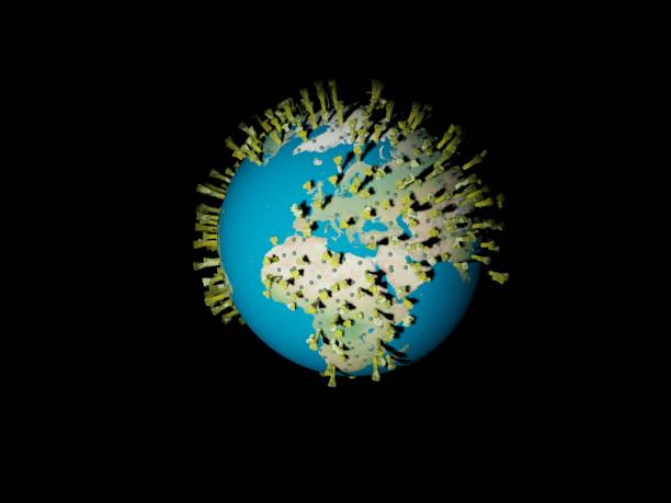 istock Digital image corona virus on planet Earth by countries and continents 1220820030