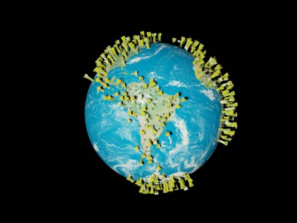 istock Digital image corona virus on planet Earth by countries and continents 1220820034