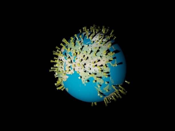 istock Digital image corona virus on planet Earth by countries and continents 1220820054