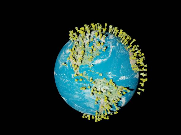 istock Digital image corona virus on planet Earth by countries and continents 1220820063