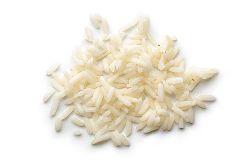 Boiled rice photographed on white background