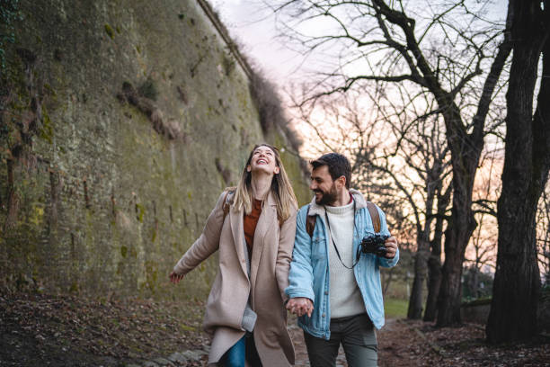 istock Tourist couple having fun on vacation 1220825786