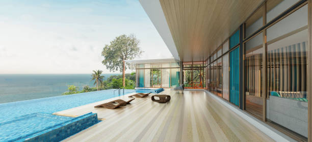 istock Sea view with a beautiful swimming pool 1220826987