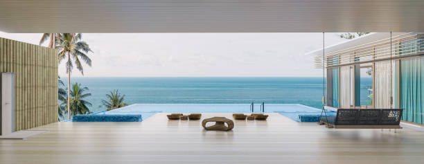 istock Sea view with a beautiful swimming pool 1220827063