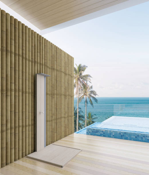 istock Sea view with a beautiful swimming pool 1220827135