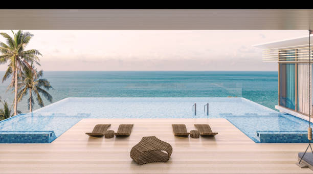 istock Sea view with a beautiful swimming pool 1220827157
