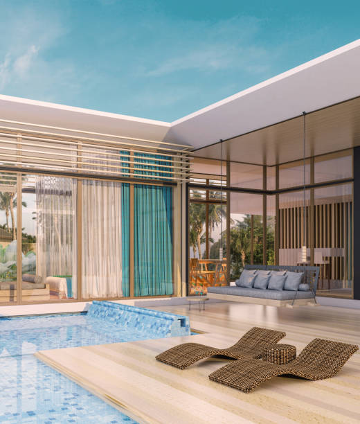 istock Sea view with a beautiful swimming pool 1220827196