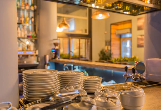 istock Clean dish on bar counter in modern restaurant 1220827653