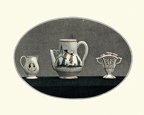 Vintage illustration of Examples of Patriotic French Earthenware, 18th Century