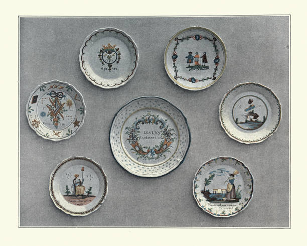 Vintage illustration of Examples of Patriotic French Earthenware, 18th Century