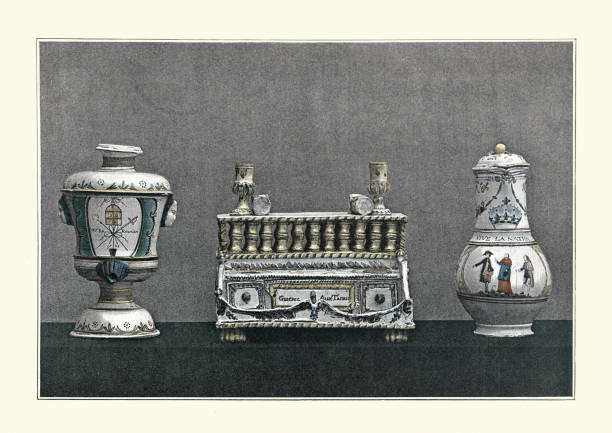 Vintage illustration of Examples of Patriotic French Earthenware, 18th Century