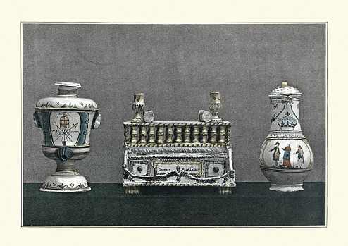 Vintage illustration of Examples of Patriotic French Earthenware, 18th Century