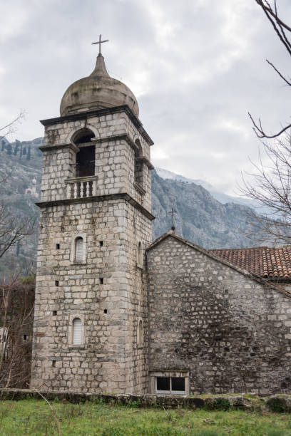 istock Medieval orthodox church in old town in Kotor 1220833384