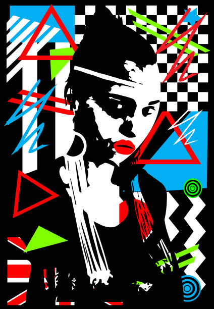 istock Indian woman with British flag and geometric abstract background. 1220837034