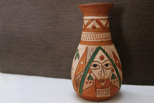 Clay Vase traditional Handcrafted earthen pot with artwork on pottery