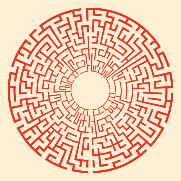 Circle Maze Solvable circular puzzle maze. riddle stock illustrations