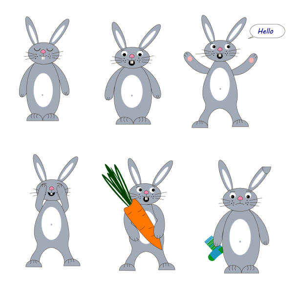 Bunny Rabbit Animated Emotions Cartoon Collection On White Background Set  Elements Happy Smile Card Concept Illustration Stock Illustration -  Download Image Now - iStock