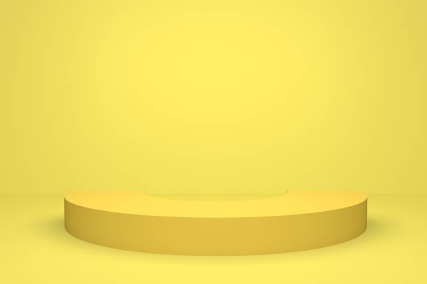 istock 3D Yellow Empty Product Stand, yellow background, blank scene 1220843076