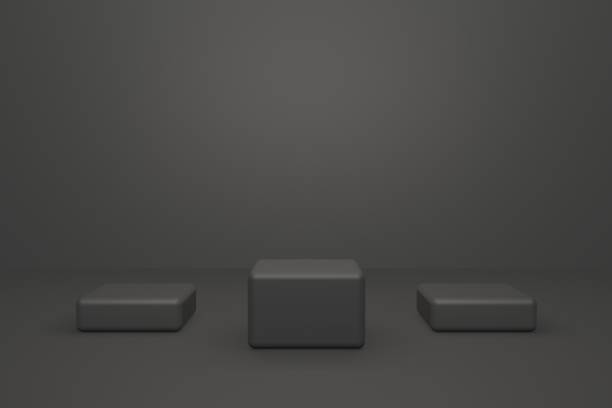 istock 3D Matte Black Empty Product Stand, matte black background, blank scene 1220843089