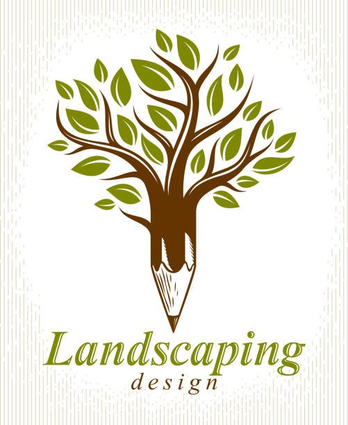 istock Beautiful tree with pencil combined into a symbol, landscaping design vector classic style logo or icon. Creativity concept, art and design allegory. 1220848989