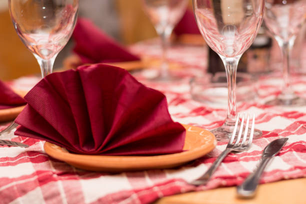 istock Glasses napkin and silver utensils on the tavern table 1220850041
