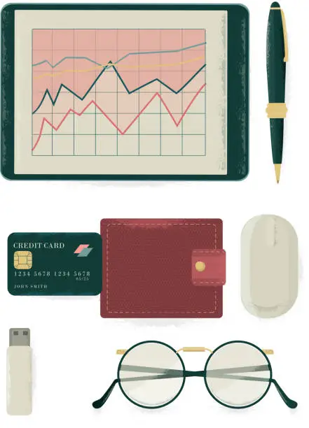 Vector illustration of Business tools budgeting and spending knolling concept