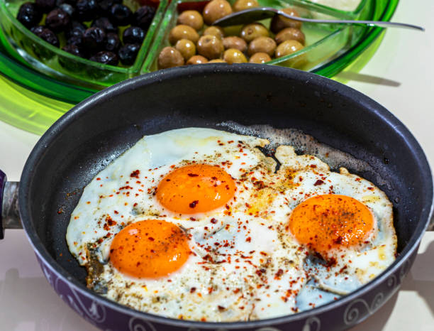 The delicious fried egg for breakfast stock photo
