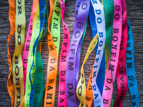 Colorful ribbons of Senhor do Bonfim. Symbol of faith of the Senhor do Bonfim church.