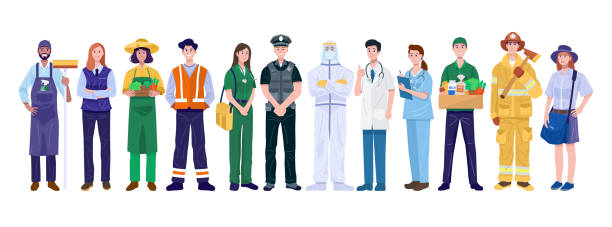 Thank You Frontliners Concept. Various occupations people. Vector eps 10 paramedic stock illustrations