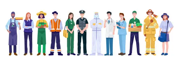 Vector illustration of Thank You Frontliners Concept. Various occupations people. Vector