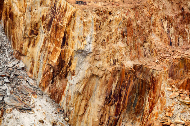 istock Aerial view of sections of open cut mining pit 1220868586