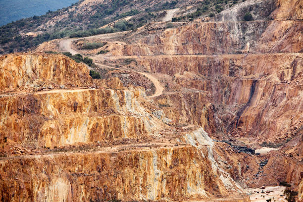 istock Aerial view of sections of open cut mining pit 1220868627