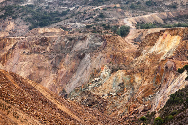 istock Aerial view of sections of open cut mining pit 1220868656