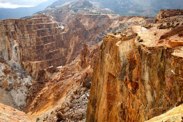 istock Aerial view of sections of open cut mining pit 1220870100