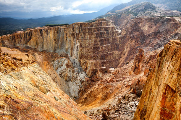 Aerial view of sections of open cut mining pit