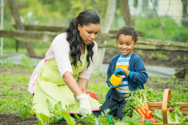 istock Mother and son gardening 1220874148