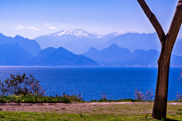 the beautiful view of Taurus mountains and the Mediterranean Sea in Antalya