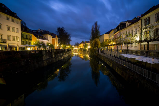 istock waterfront at night in Ljubljana 1220875706