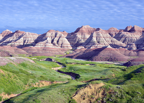 South Dakota USA Badlands.  ￼sun shining on rock formations