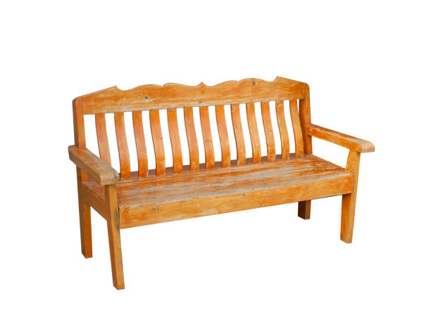 istock Old wooden long chair isolated on white background 1220884891
