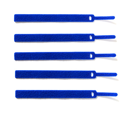 blue velcro cable ties on white background