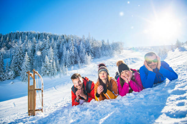 istock Friends Have Fun At Winter On Fresh Snow 1220886828
