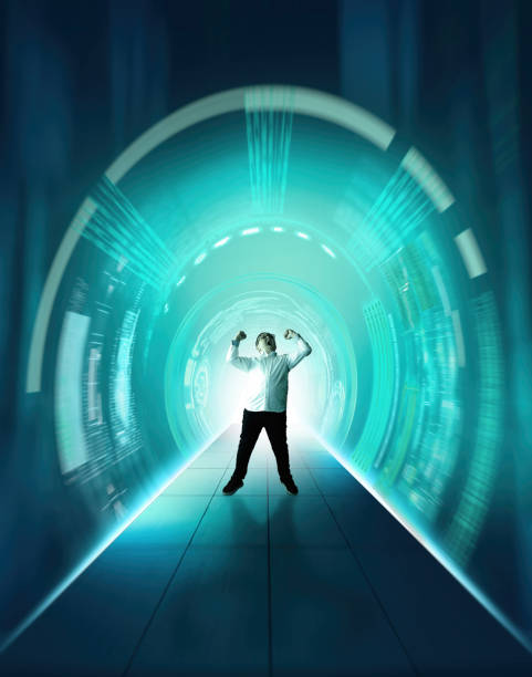istock Businessman cyber tunnel server . Futuristic data information . 1220889275